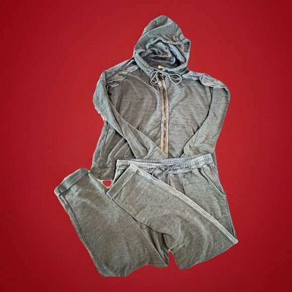 Y2K Lucky Brand Sweatsuit Open Back Terry Velvet Soft Gray Size Small Cuffed - Picture 1 of 16
